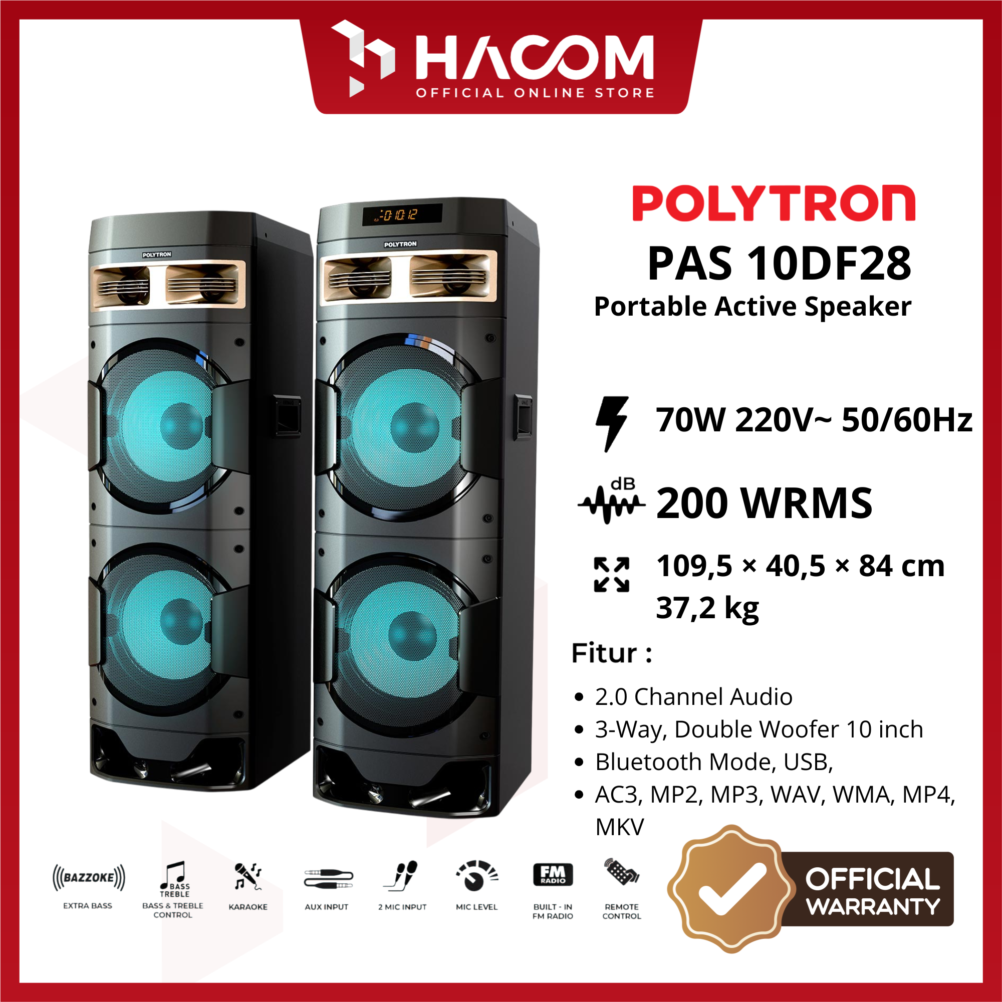 PORTABLE ACTIVE SPEAKER (PAS 10DF28) 10 INCH