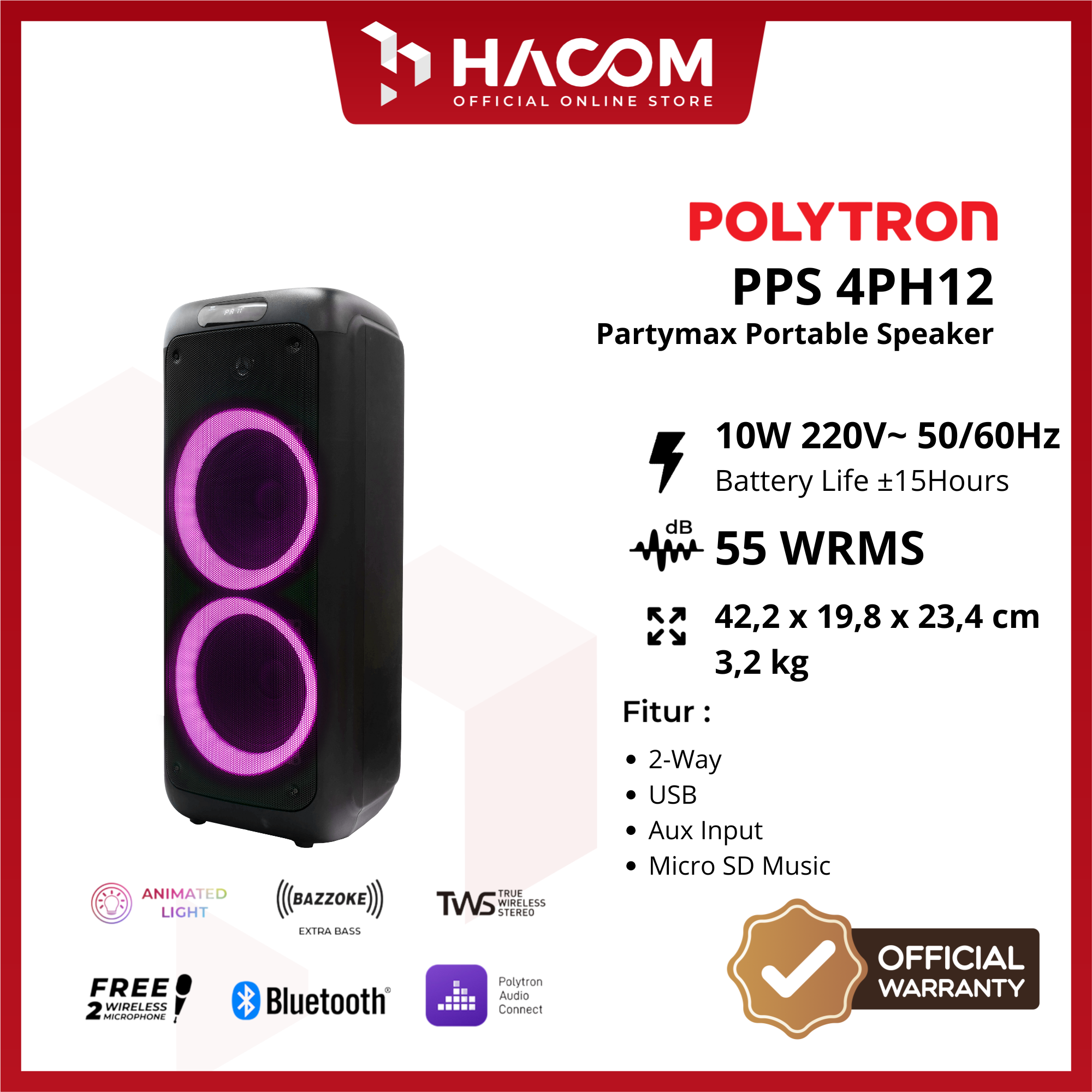 EL30 POLYTRON PARTYMAX PORTBALE SPEAKER (PPS 4PH12)