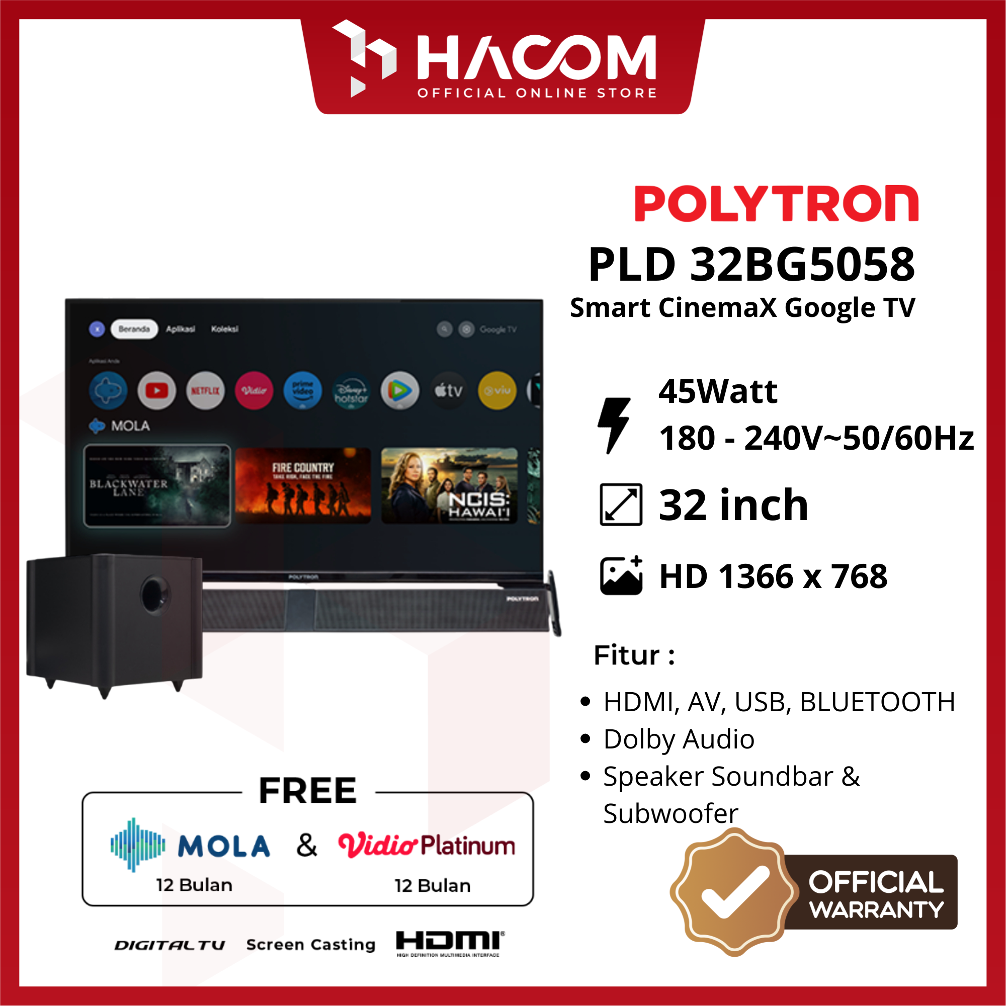 POLYTRON SMART CINEMAX GOOGLE TV PLD 32BG5058