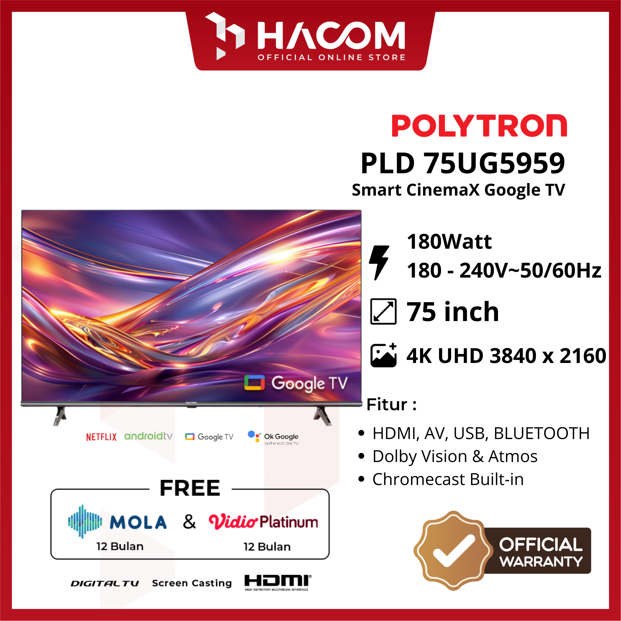 POLYTRON SMART CINEMAX GOOGLE TV PLD 75UG5959