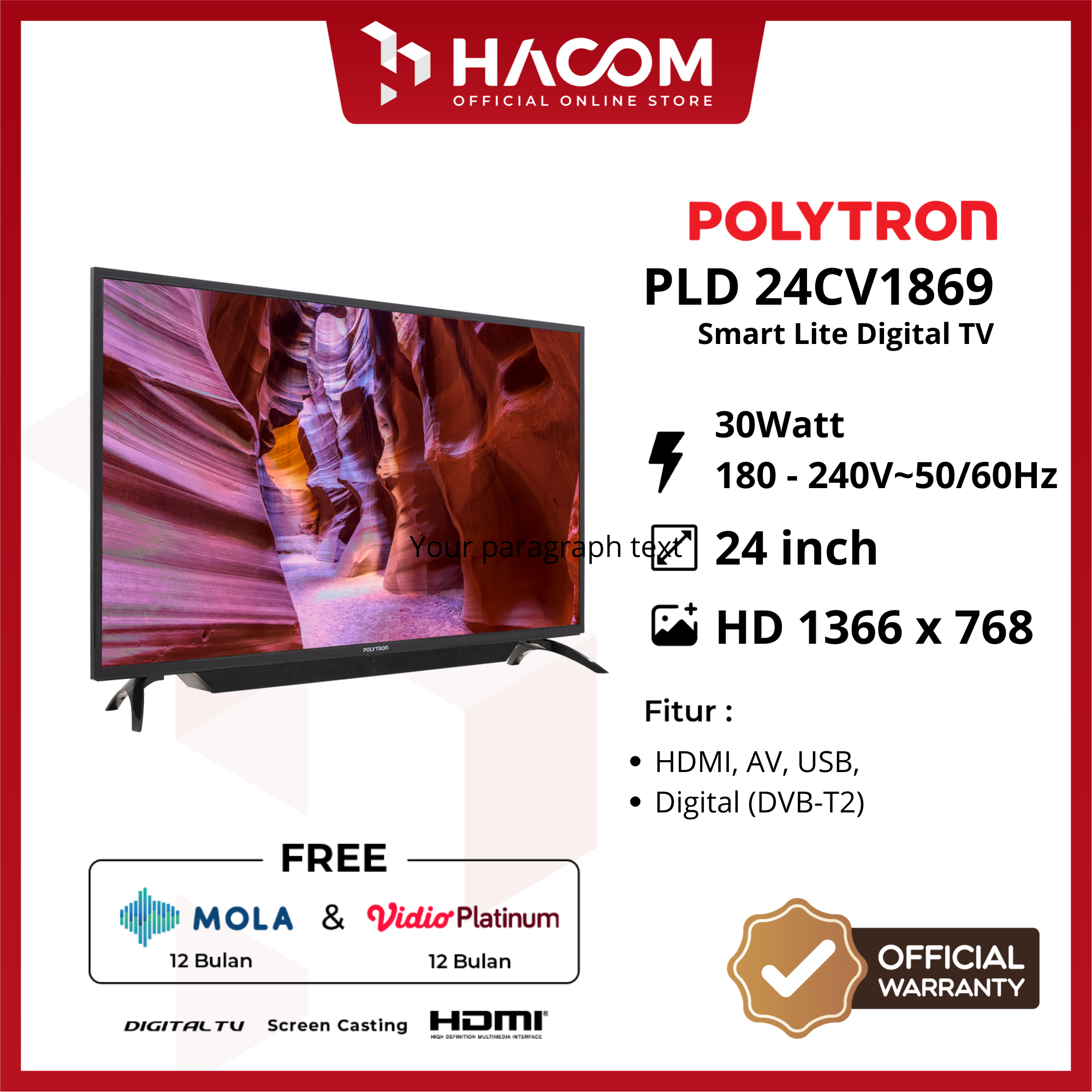 POLYTRON SMART LITE DIGITAL TV PLD 24CV1869